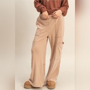 CloudDweller Mineral Washed Cotton Cozy Butter Soft Wide Leg Cargo DustyRosewood